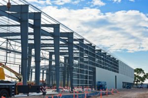 Industrial construction site against the blue sky